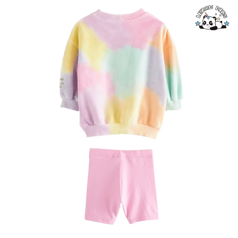 LEZONKIDS - New Arrival Colorful Printed Tie Dyed Kids Girls Cotton Clothing Set Joggers Sets